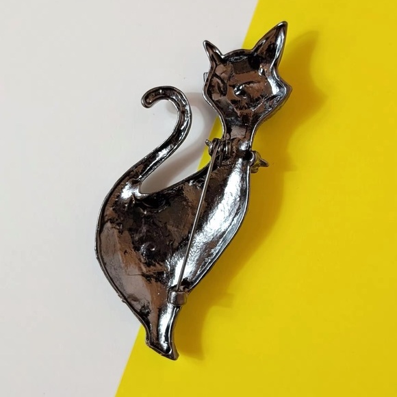Betsey Johnson Elegant Black Gold Cat Brooch - Picture 4 of 6